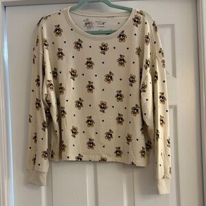 American Eagle Outfitters Cream Pajama Top with Bear Print